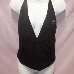 Harley-Davidson Black Halter Top with Rhinestone Bar and Shield Size M